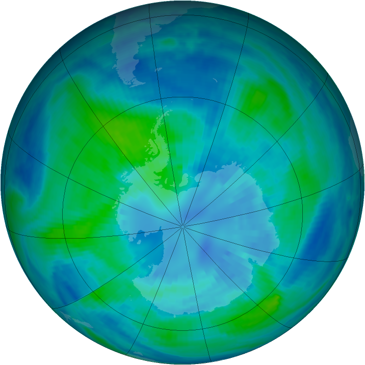 Antarctic ozone map for 06 April 2000